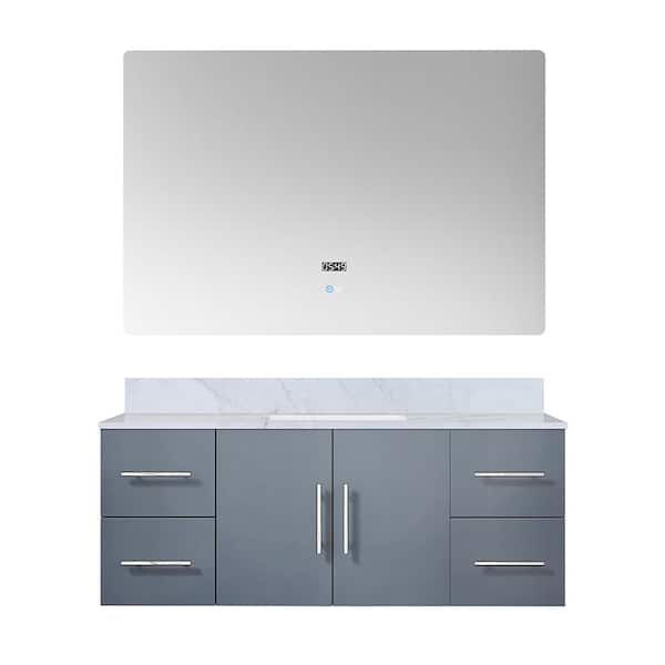Geneva 48 in. W x 22 in. D Dark Grey Bath Vanity, Carrara Marble Top and 48 in. LED Mirror
