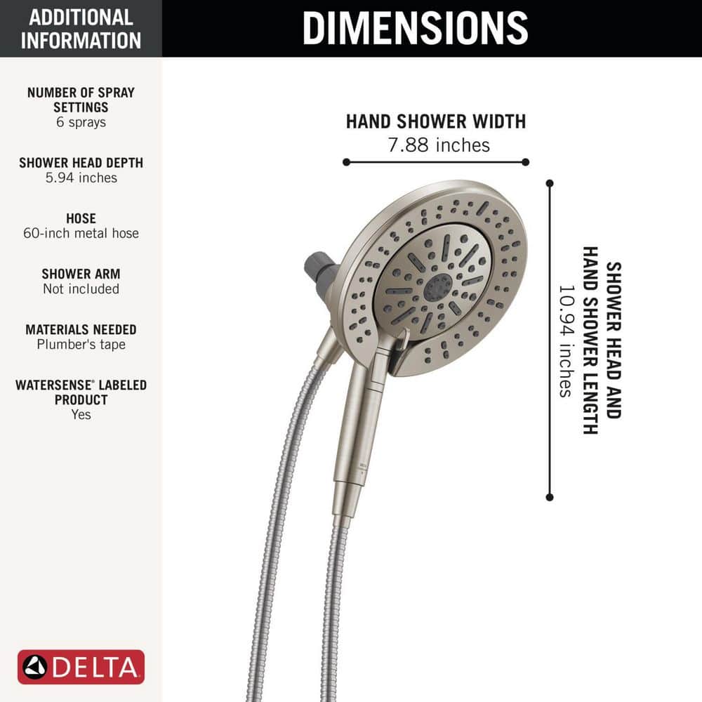 In2ition w/ Cleaning Spray 6-Spray Dual Wall Mount Fixed and Handheld Shower Head 1.75 GPM in Spotshield Brushed Nickel