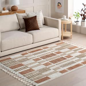 Nimah Beige 8 ft. x 10 ft. Geometric Tasseled Area Rug