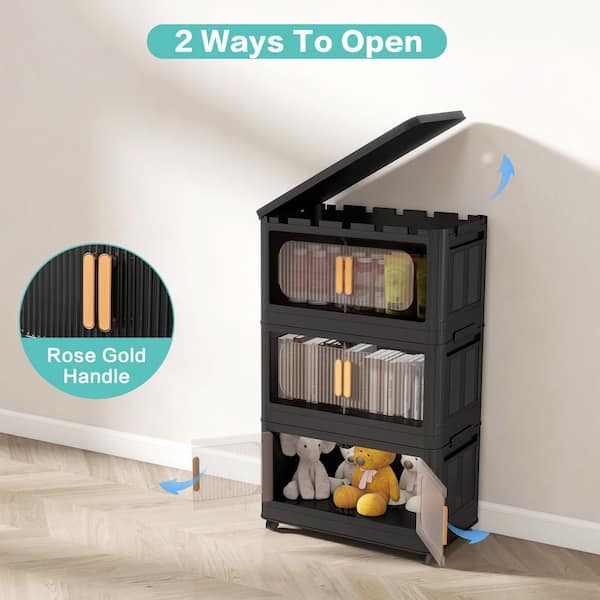 Seafuloy Black 31 in. H 3-Tiers Folding Collapsible Storage