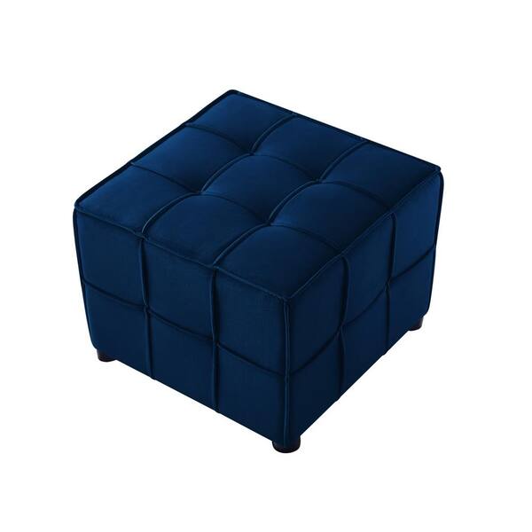 Loft Lyfe Nitudra Navy Upholstered Velvet Tufted Square Cube