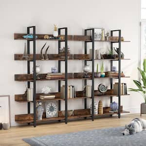 Bingo 71.6 in. Rustic Brown Wood 5-Shelf Etagere Bookcase with Back Fence