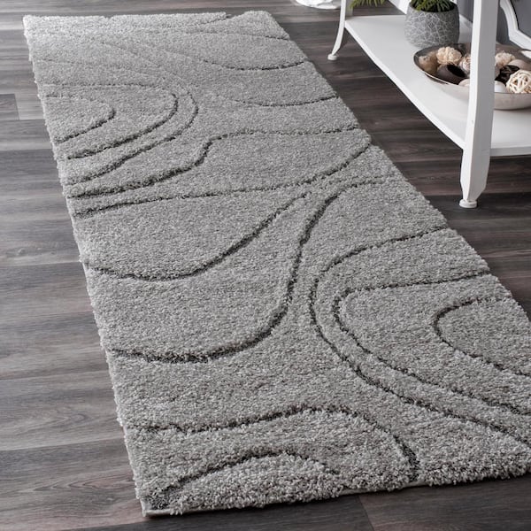 Carolyn Contemporary Curves Shag Dark Gray 2 ft. 6 in. x 6 ft. Runner Rug