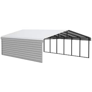 20 ft. W x 29 ft. D x 9 ft. H Eggshell Galvanized Steel Carport with 1-sided Enclosure