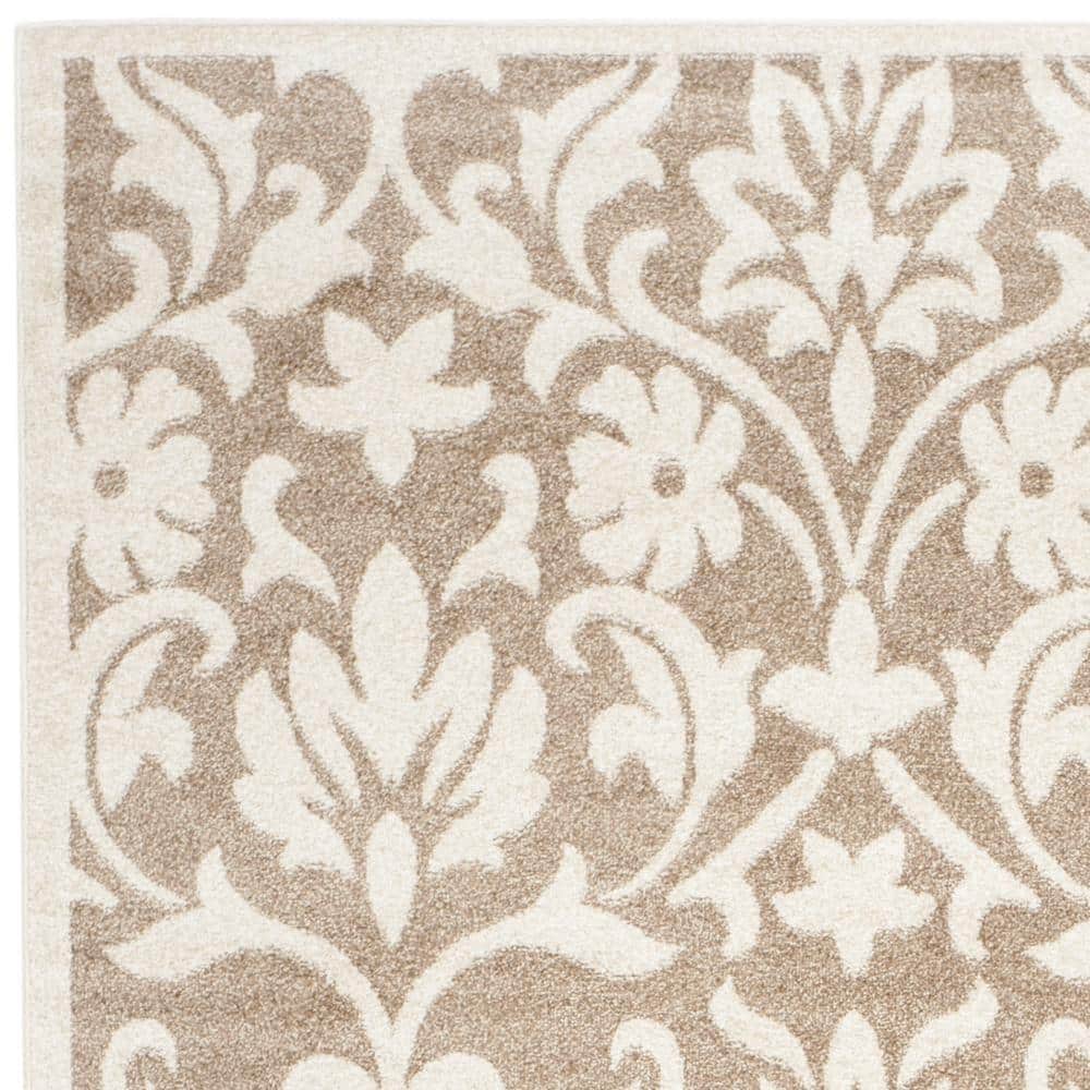 Wheat and Beige Floral Synthetic 9' x 12' Area Rug