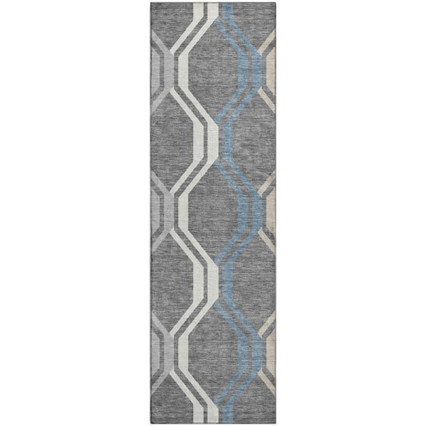 Mayfield Premium Machine Washable Abstract AMF2326 Gray 2 ft. x 7 ft. Runner Rug