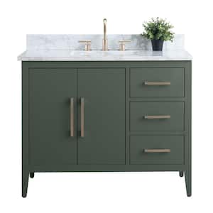 42 in. W x 22 in. D x 34 in. H Single Sink Bathroom Vanity Cabinet in Vintage Green with Engineered Marble Top