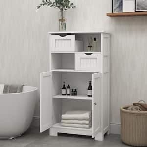 23.62 in. W x 11.81 in. D x 42.72 in. H White Freestanding Linen Cabinet with 2 Drawers and 2 Doors in White