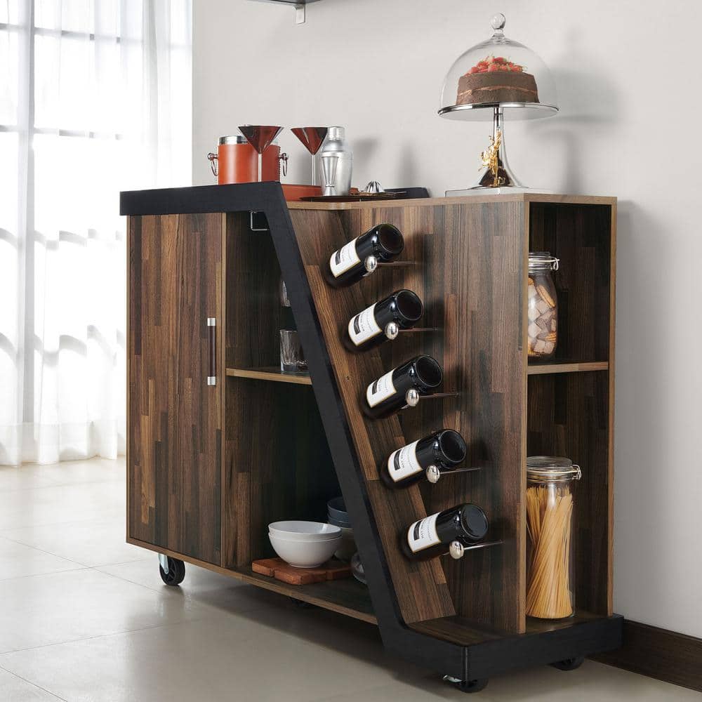 Ando 5-Bottle Light Hickory Mobile Wine Cabinet