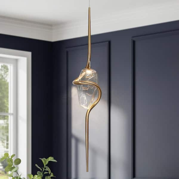 LNC Chrysanthemum 1-Light Plating Brass Integrated LED Mini Pendant Light with Clear Glass Shade