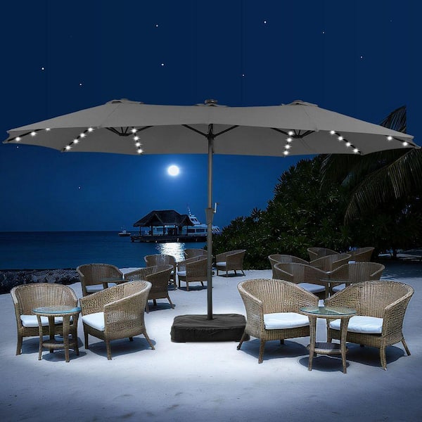 ainfox patio umbrella 15ft Large Thatched Tiki with Stand and Sandbags, Outdoor Heavy-Duty Double-Sided Rectangle Market Umbrella for Garden, Deck, Durable Construction Ainfox Patio Umbrella Base