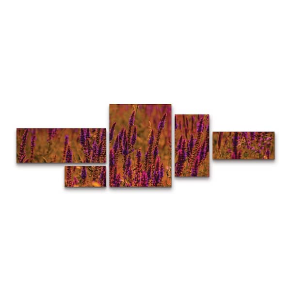 Trademark Fine Art Ali Heidari Violets 5-Piece Panel Set Unframed Photography Wall Art 24 in. x 72 in.