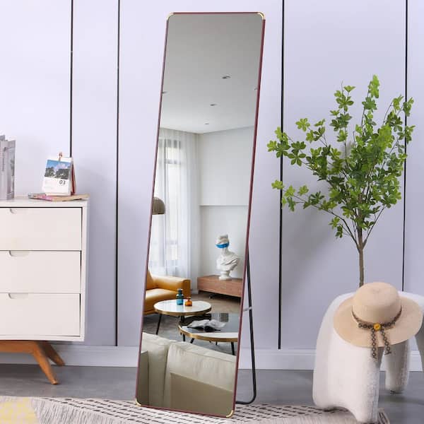 17 in. W x 60 in. H Rectangular Aluminum Alloy Framed Full-Length Standing Bathroom Vanity Mirror in Red