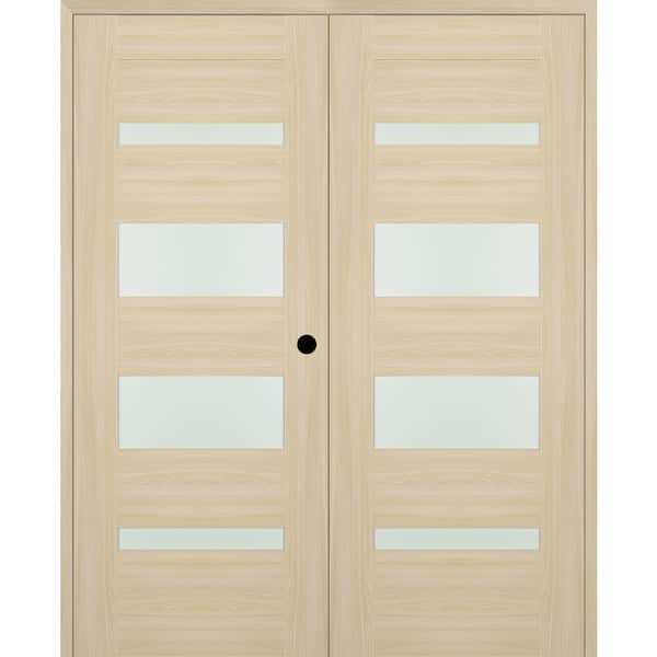 Belldinni Vona 07-01 56 in. x 80 in. Left Active 4-Lite Frosted Glass Loire Ash Wood Composite Double Prehung Interior Door