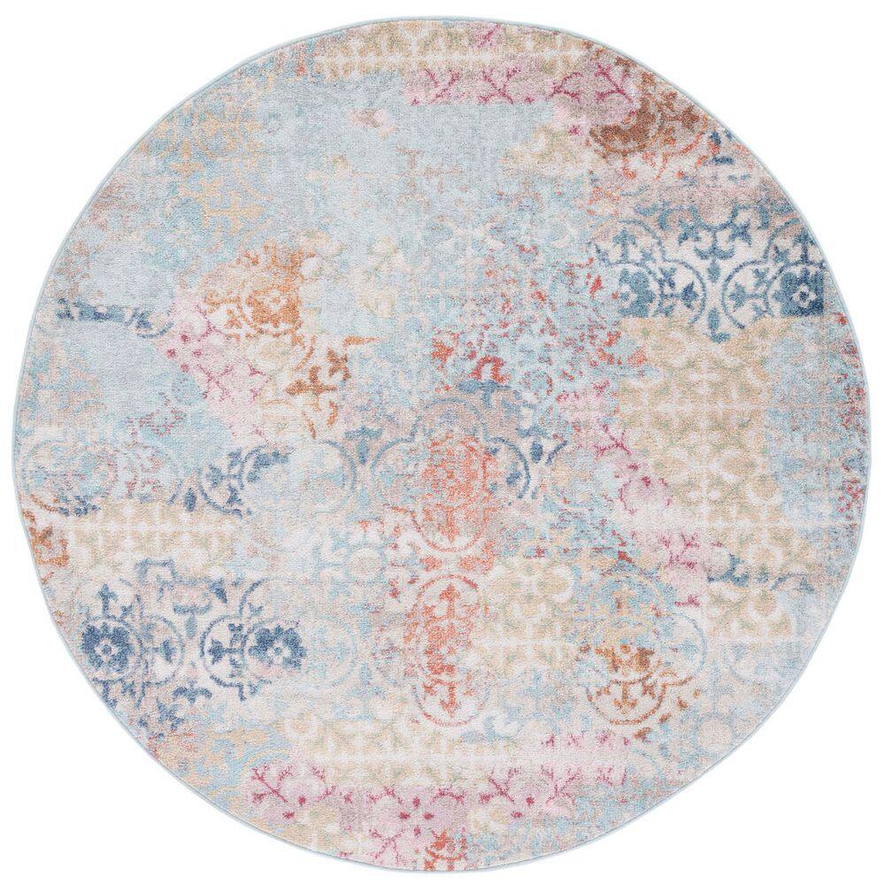 SAFAVIEH Phoenix 7 ft. x 7 ft. Blue/Rust Distressed Ornate Round Area ...