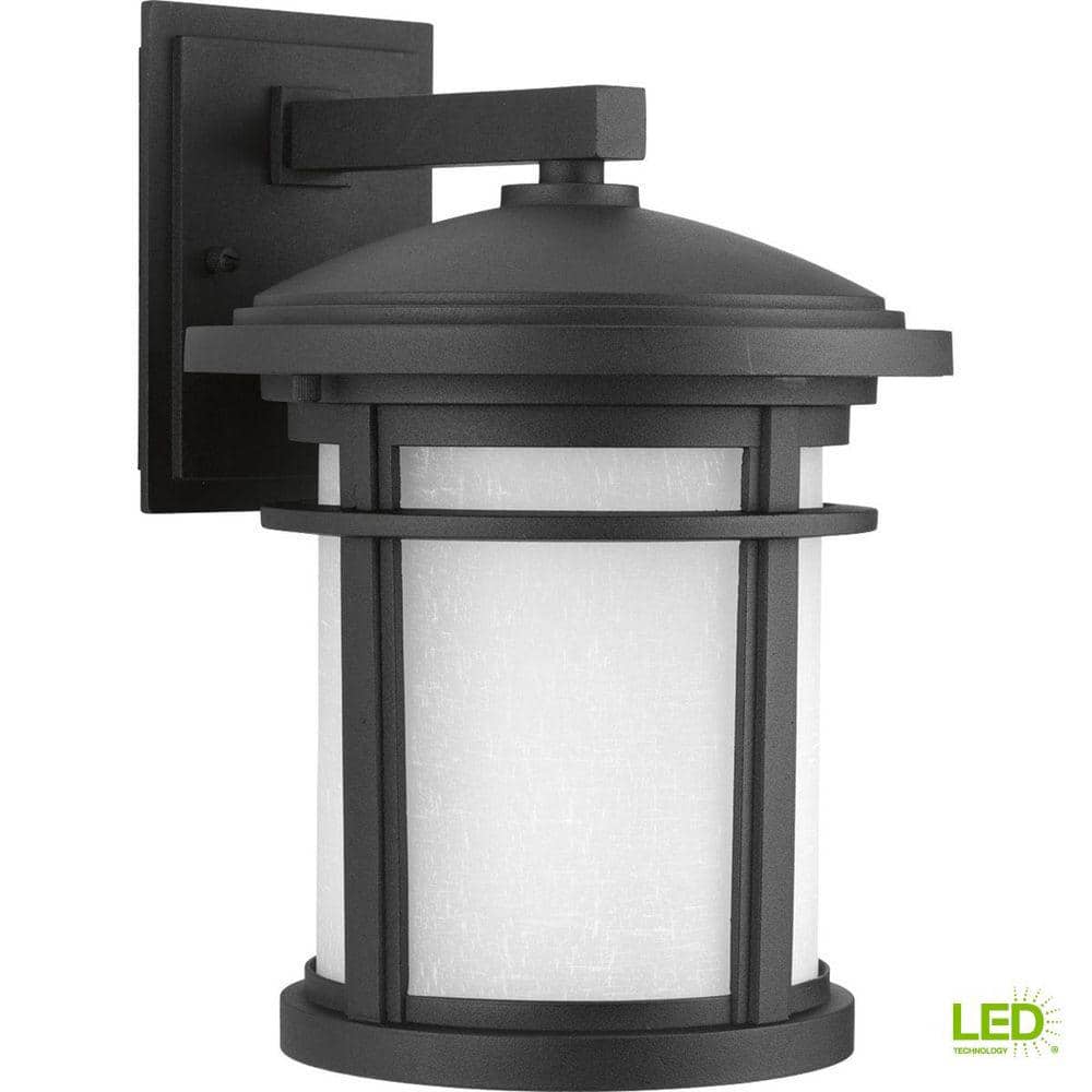 Wish LED Collection 1-Light Textured Black Etched White Linen Glass Craftsman Outdoor Medium Wall Lantern Light price history on PriceWatchPro