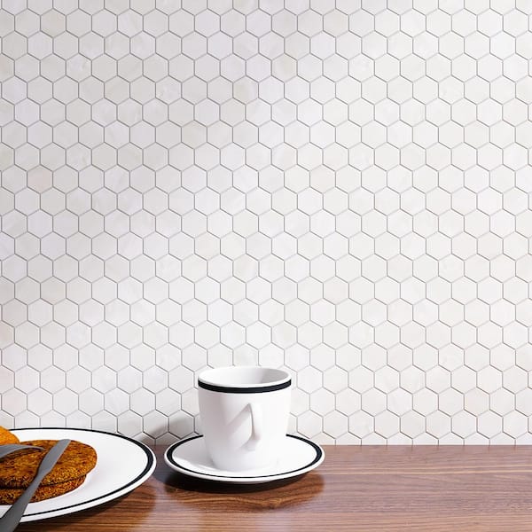 MOLOVO Mother of Pearl White 11.62 in. x 11.82 Honeycomb Glossy