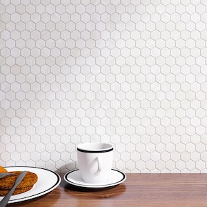 Mother of Pearl White 11.62 in. x 11.82 Honeycomb Glossy Natural Seashell Mosaic Tile Sample