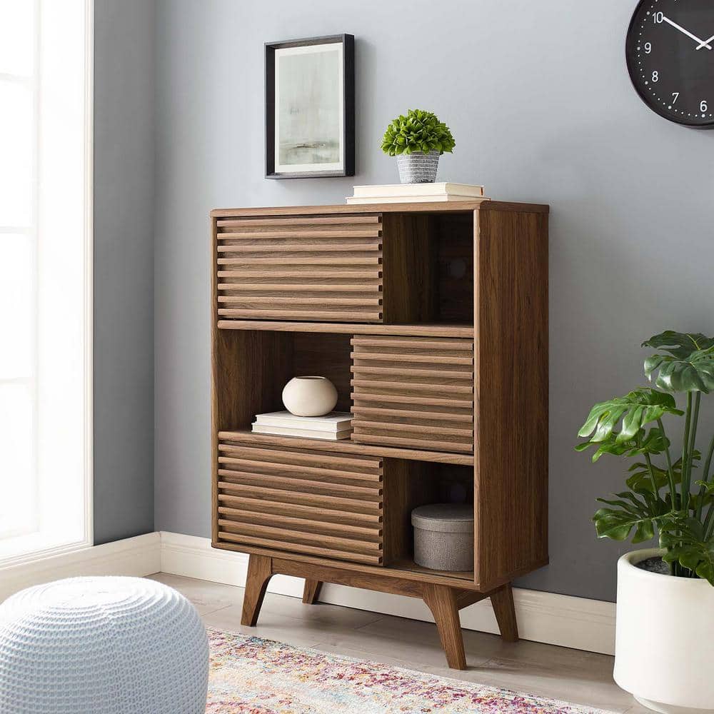 Walnut Mid-Century Modern Three-Tier Storage Cabinet