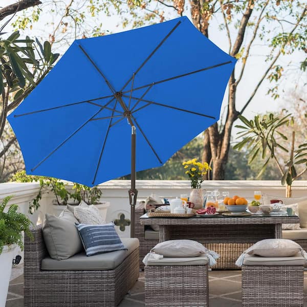9 royal blue patio umbrella Air Vented 9 ft. Alloy Steel Market Solar Tilt Half Patio Umbrella in Royal  Blue HDPH003OT160