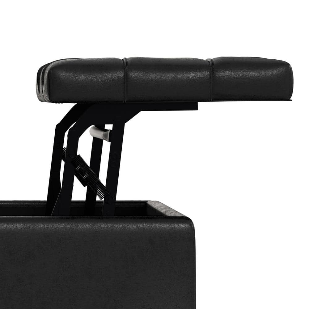 Harrison Distressed Black Tufted Faux Leather Storage Ottoman