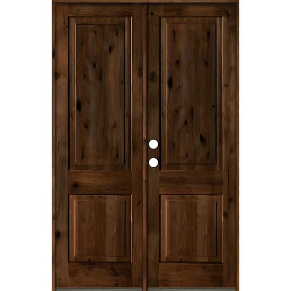 Krosswood Doors 60 in. x 96 in. Rustic Knotty Alder 2-Panel Square Top Provincial Stain Right-Hand Wood Double Prehung Front Door