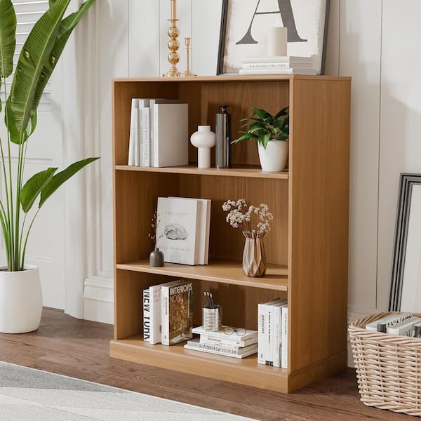 41 in. Tall Natural Wood Grain Wood 2-Shelf Open Bookcase with Storage