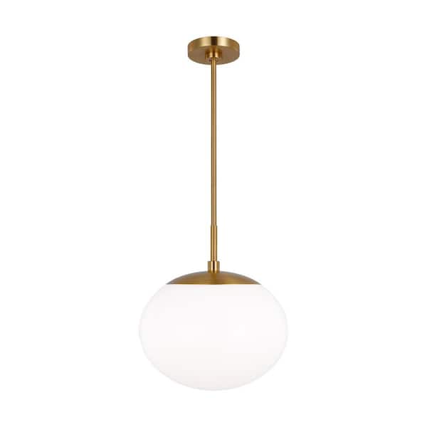 Lune 1-Light Burnished Brass Modern Mid-Century Large Indoor Dimmable Branch Pendant with Milk White Glass Shade