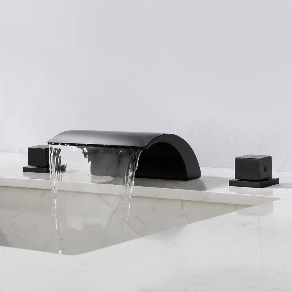 Matte Black Waterfall Spout Roman Tub Faucet with Double Handles