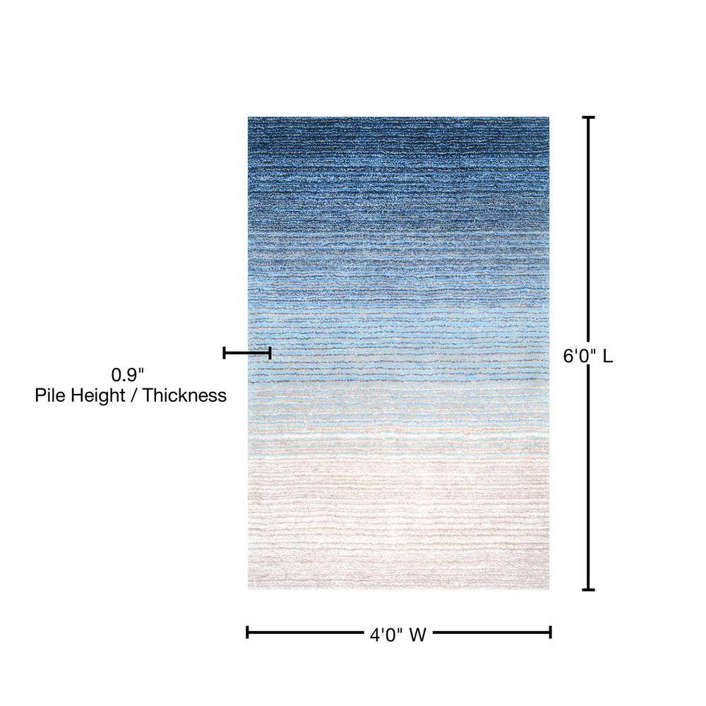Luxurious Striped Shag Blue Multi 4' x 6' Area Rug