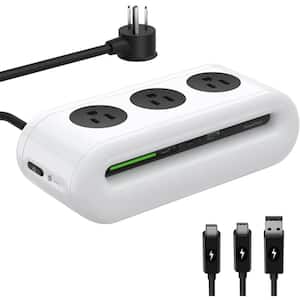3-Outlet 6-in-1 Power Strip with 3 AC, 2 USB C, 1 USB A & 5ft Extension Cord in Pearl White