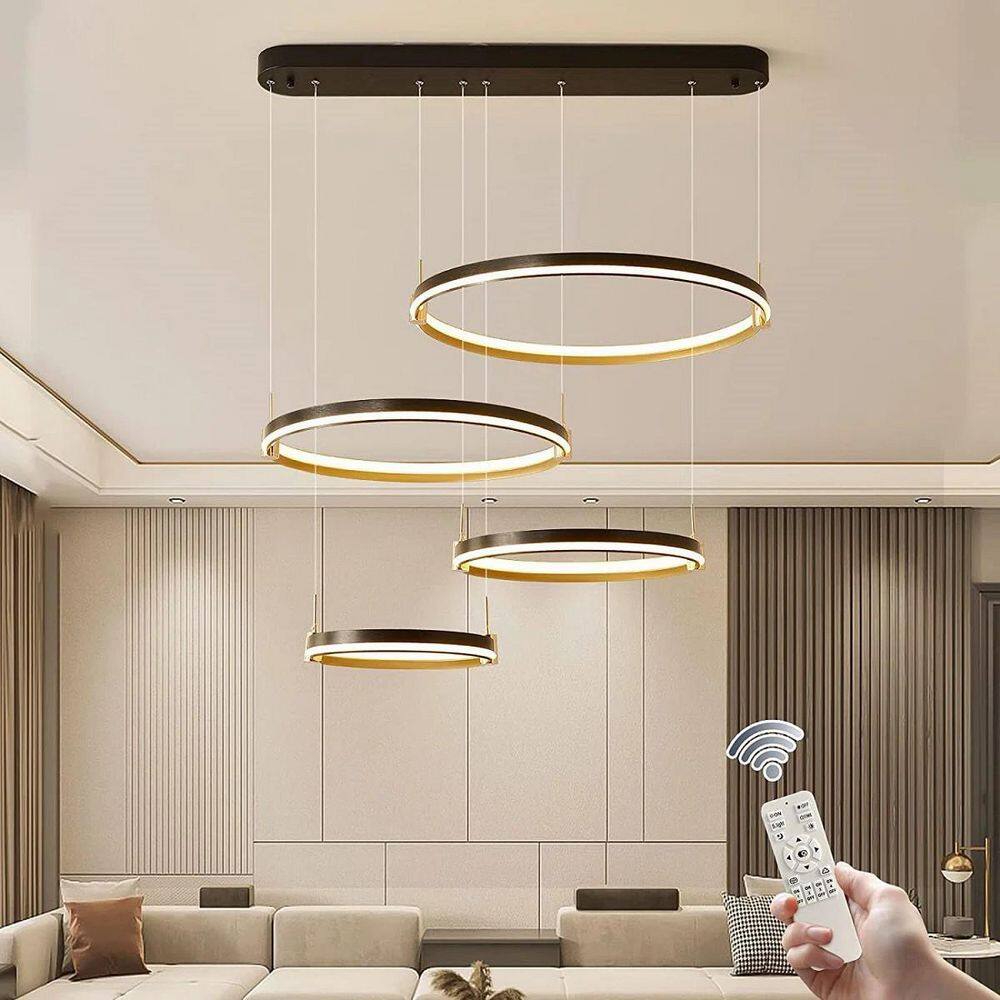 4 Light Black Dimmable Rings Integrated LED Tiered Chandelier with Gold Shade and Remote for Dining Room Kitchen Island price history on PriceWatchPro