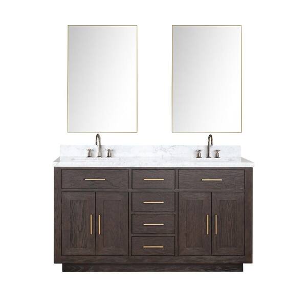 Lexora Condor 60 in W x 22 in D Brown Oak Double Bath Vanity, Carrara ...