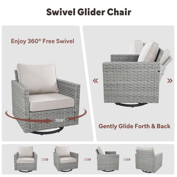 U-Foot Taupe Swivel Glider Wicker Outdoor Rocking Chair with Olefin Beige Cushions/Patio Swivel Chairs (2-Pack)