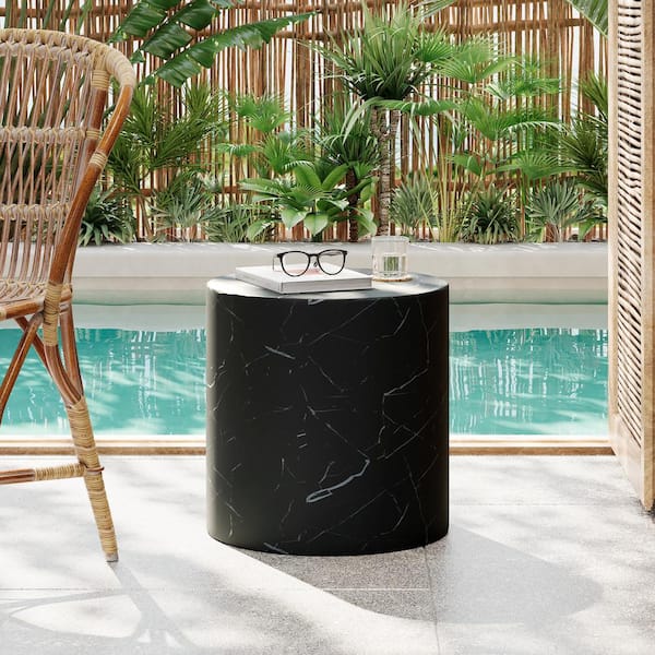 CHRISTOPHER KNIGHT HOME Zayden Outdoor Patio Round Accent Table, Concrete, Black Marble