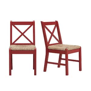 Dorsey Mason Red Wood Dining Chair with Cross Back and Rush Seat (Set of 2) (17.72 in. W x 35.43 in. H)
