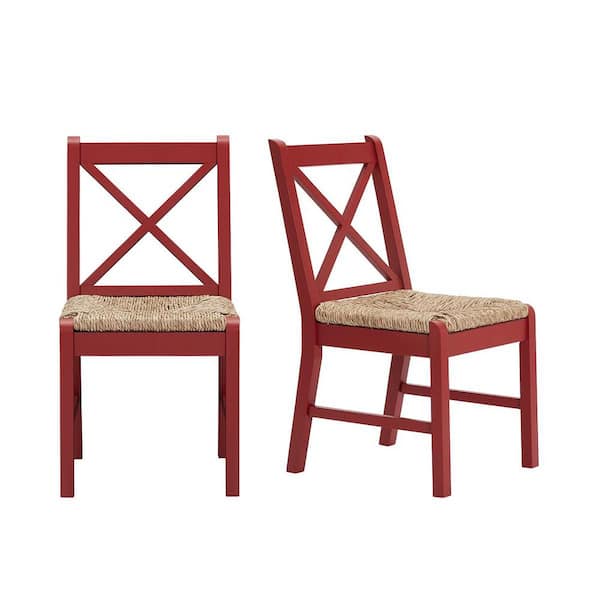 Home Decorators Collection Dorsey Mason Red Wood Dining Chair with Cross Back and Rush Seat (Set of 2) (17.72 in. W x 35.43 in. H)