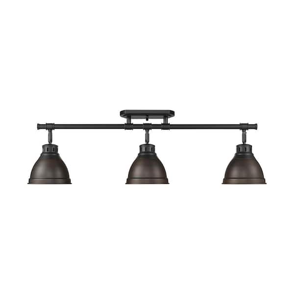 Duncan 6.5 in. 3-Light Matte Black Semi-Flush Mount with Bronze Shade and No Bulbs Included