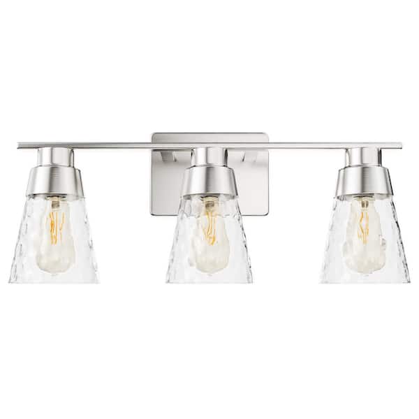 22 in. W 3-Lights Vanity Light for Bathroom Brushed Nickel Modern Lighting Fixture Over Mirror, E26, No Bulbs Included