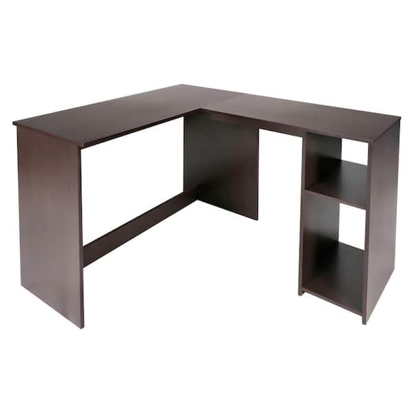 VERYKE 39.37 in. L shaped Brown MDF Computer Desk with 2-Storage Shelves