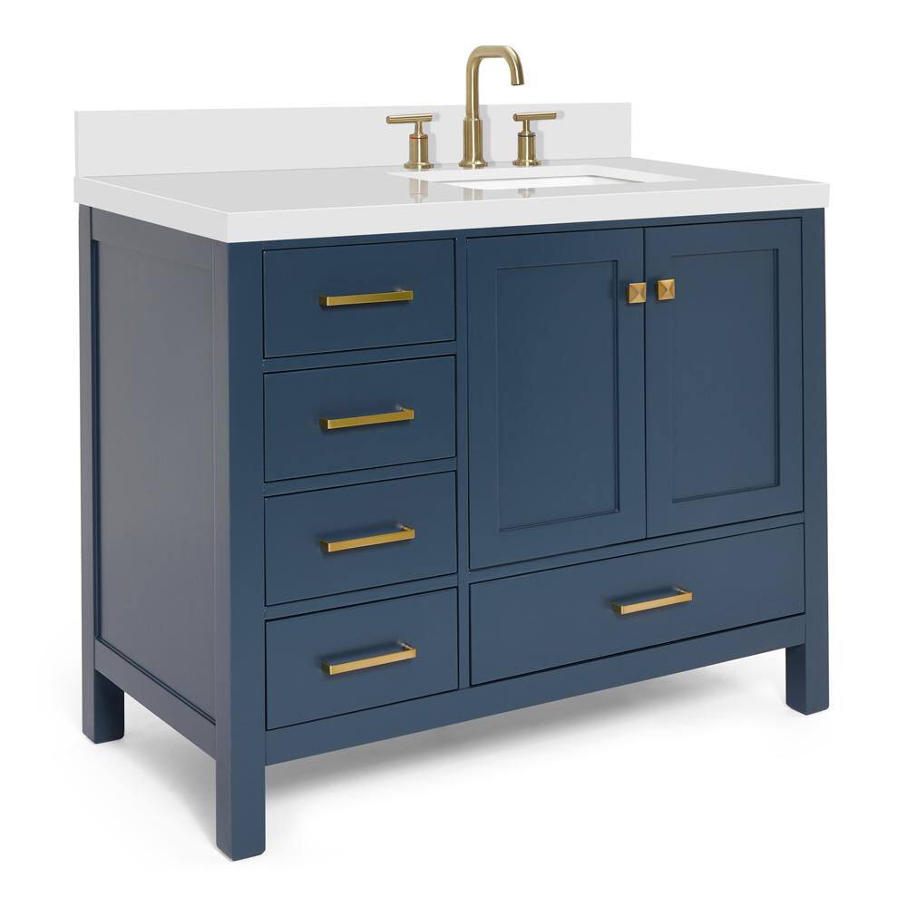 Midnight Blue 43" Freestanding Vanity with White Quartz Top