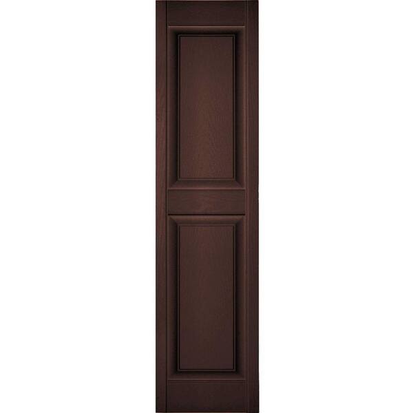 Ekena Millwork 14-1/2 in. x 83 in. Lifetime Vinyl Custom 2 Equal Raised Panel Shutters Pair Federal Brown