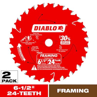 DIABLO 6-1/2in. x 24-Teeth Framing Circular Saw Blade for Wood (2-Pack)