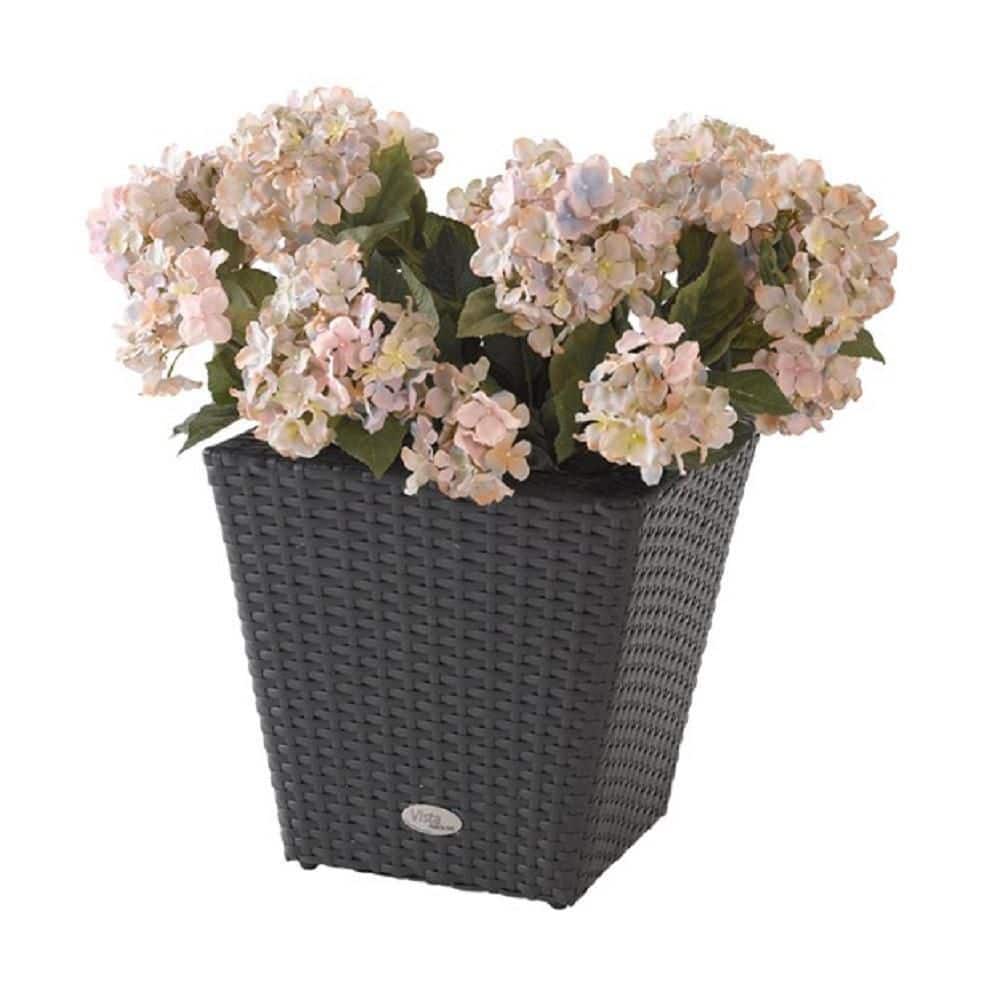 Vista Black Resin Wicker Square Planter, 14-inch