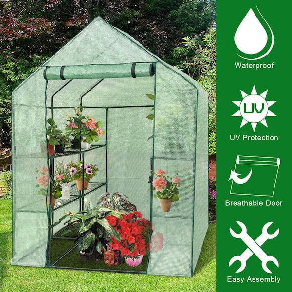 WELLFOR 57 in. W x 57 in. D x 77 in. H Outdoor Walk In Greenhouse