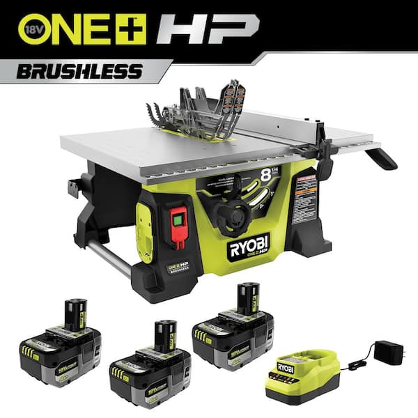 RYOBI ONE+ HP 18V Brushless Cordless 8-1/4 in. Compact Portable Jobsite Table Saw Kit with (3) 4.0 Ah Batteries and Charger