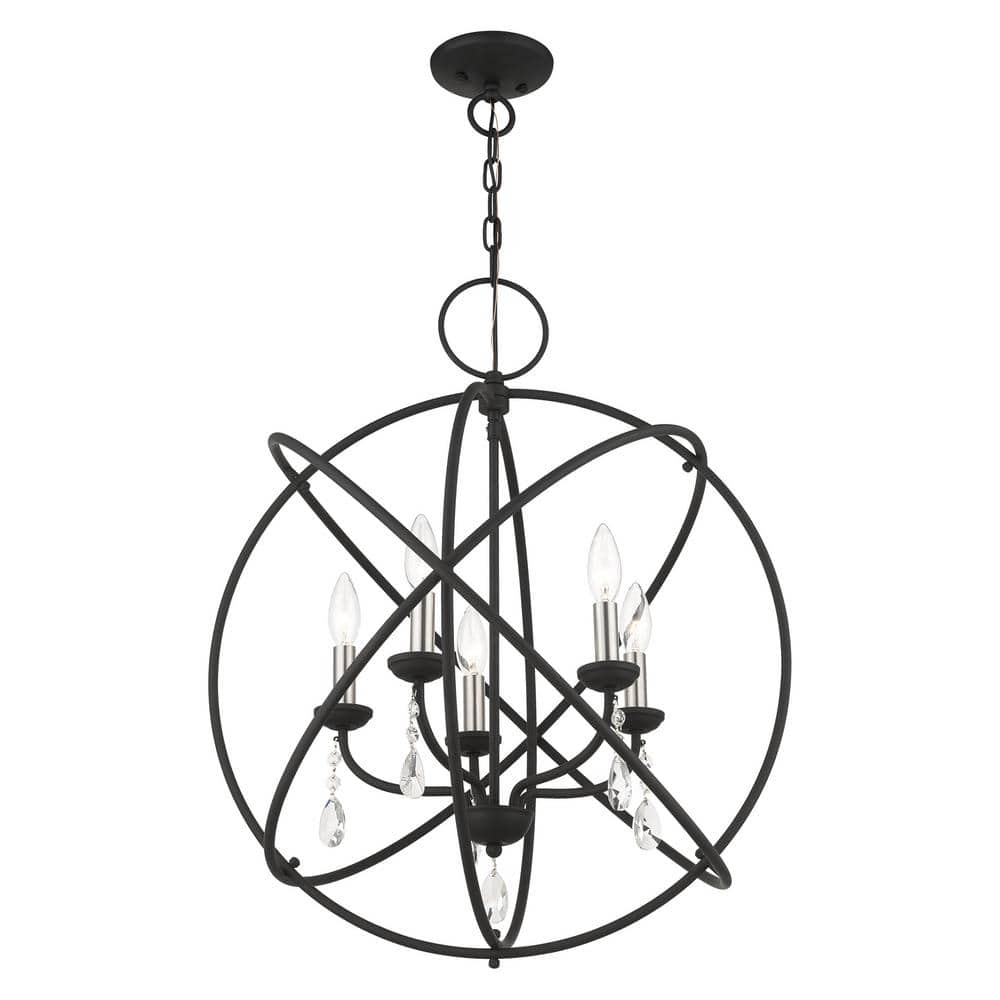Mini Black Crystal 5-Light Chandelier with Faceted Teardrops