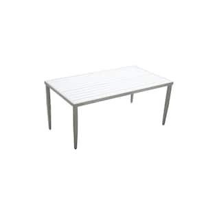 70 in. Outdoor Patio Aluminum Two-tone Table Top Rectangle Dining Table with Tapered Feet and Umbrella Hole
