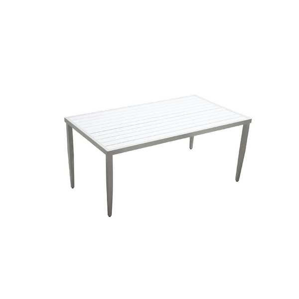 Clihome 70 in. Outdoor Patio Aluminum Two-tone Table Top Rectangle Dining Table with Tapered Feet and Umbrella Hole
