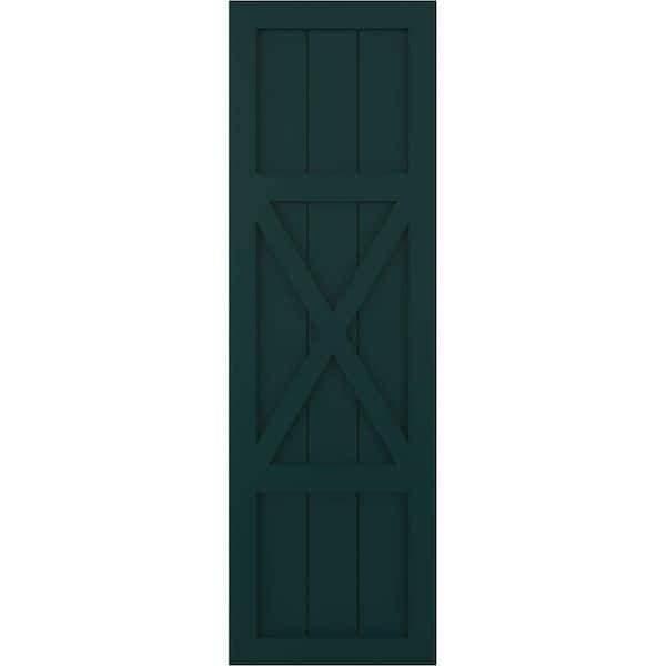 Ekena Millwork 15 in. x 76 in. True Fit PVC Center X-Board Farmhouse Fixed Mount Board and Batten Shutters, Thermal Green (Per Pair)